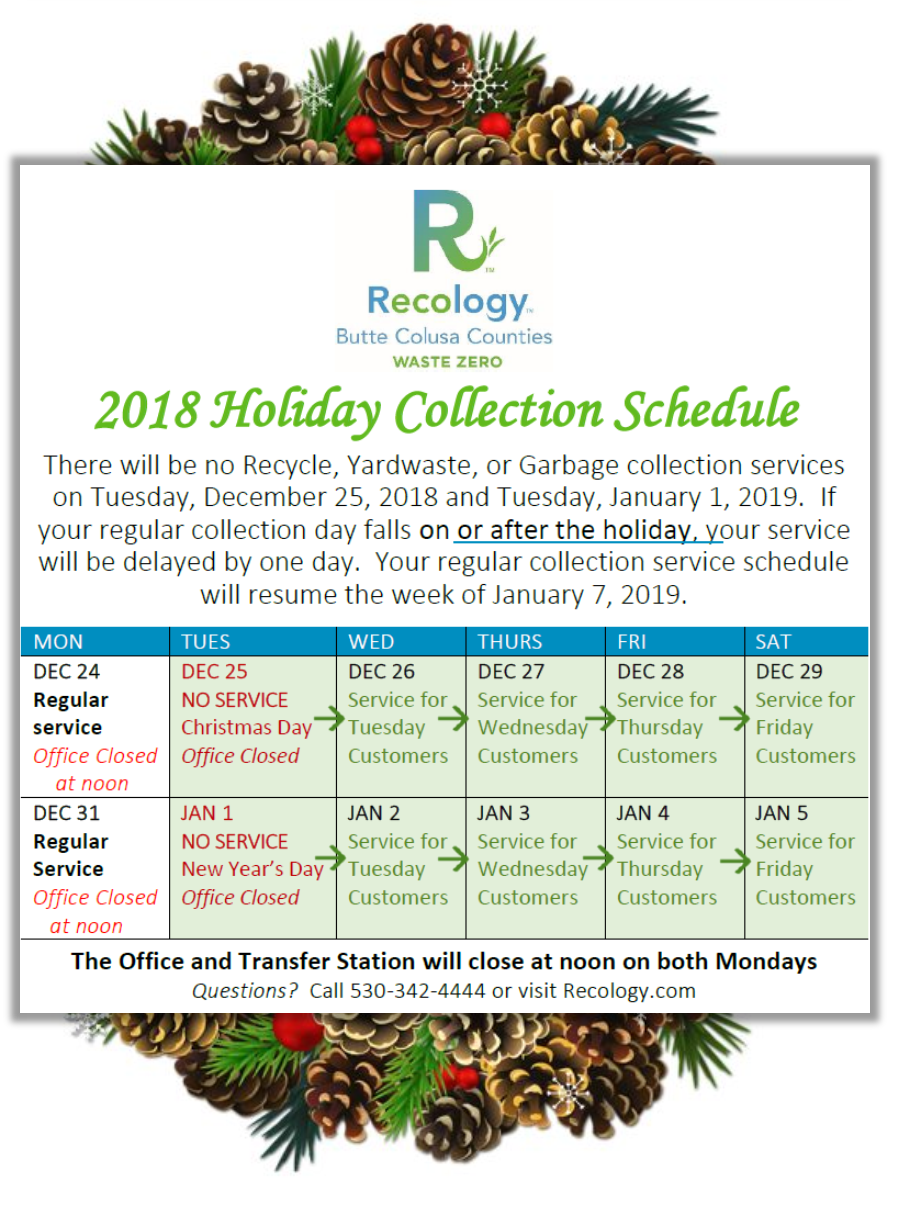 Holiday Schedule 18With Office Hours Recology Butte Colusa