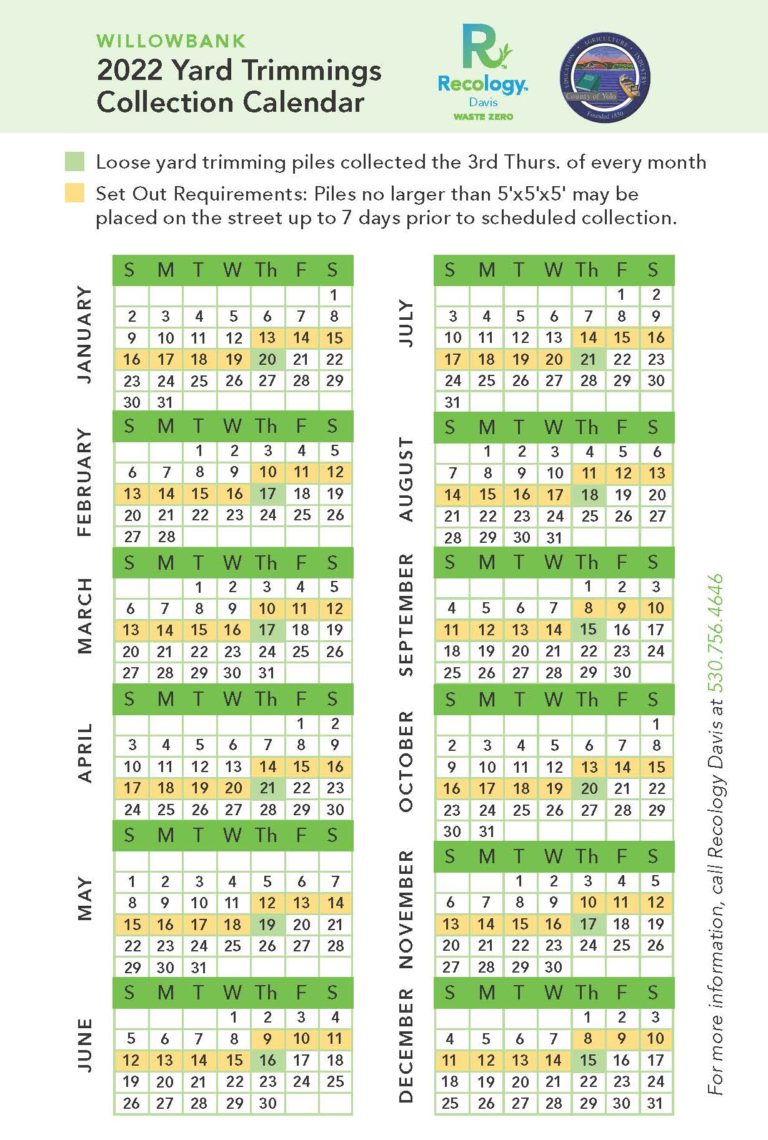 Collection Schedule and Holiday Calendar Recology Davis