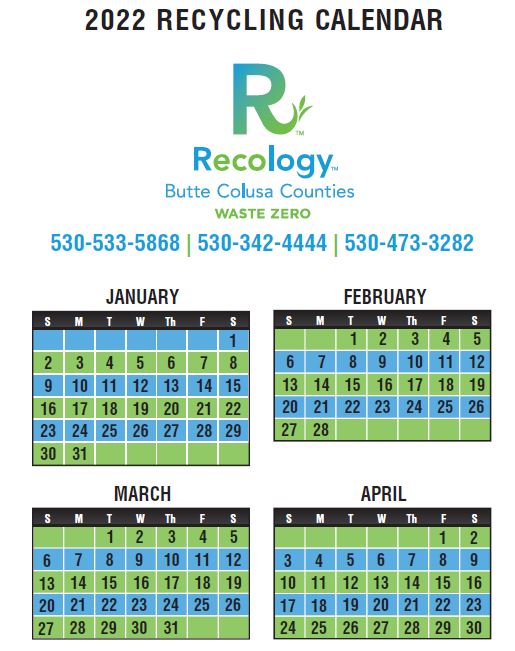 Collection Calendar Recology Butte Colusa Oroville